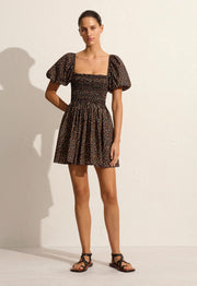 Shirred Peasant Mini Dress - Meadow - Matteau